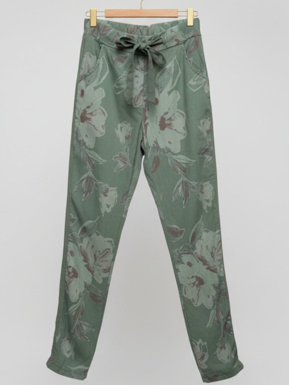Gigi Moda Floral Olive Drawstring Pants- One Size